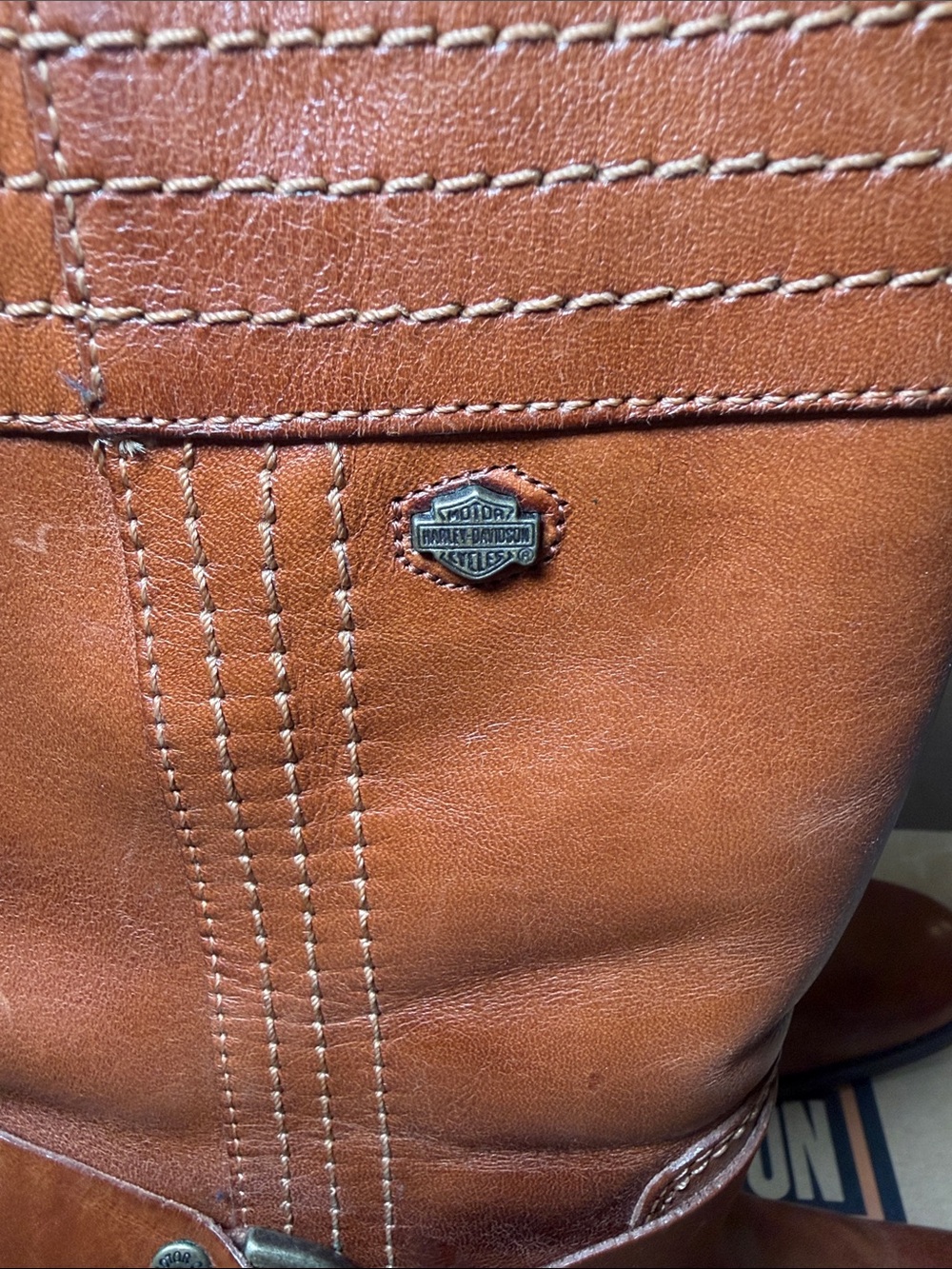 Harley-Davidson Brown Leather Mid-Calf Heeled Boots with Harness Accent - Picture 2 of 10